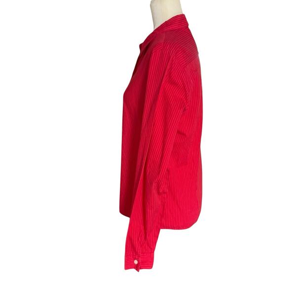 Vtg Polo Jeans Co Ralph Lauren Pinstripe Button Up Shirt Red Women's L Preppy - Picture 3 of 13